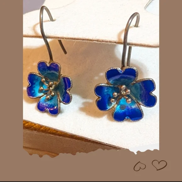 RARE Vintage Mint Sterling Guilloche Enamel Designer Signed Earrings - Picture 7 of 8